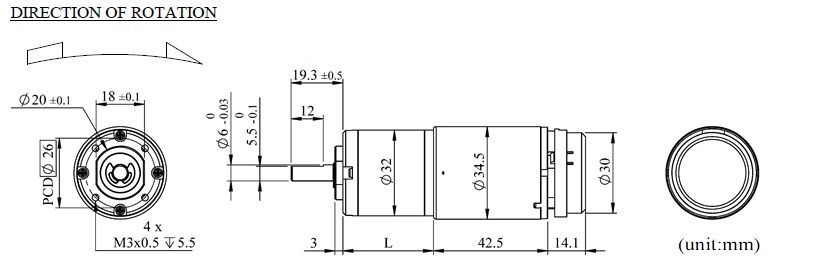 PK32FN with encoder (hall effect) Appearance Dimensions